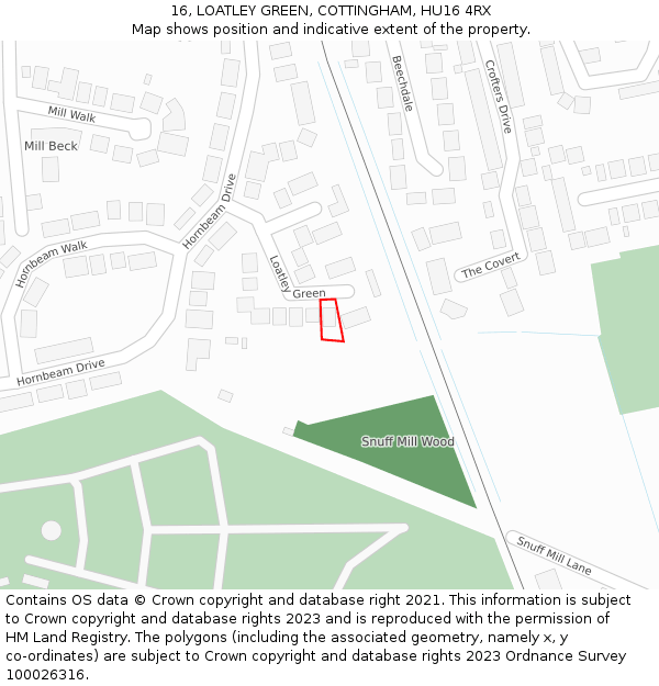 16, LOATLEY GREEN, COTTINGHAM, HU16 4RX: Location map and indicative extent of plot