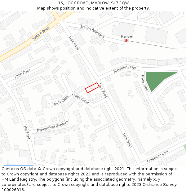 16, LOCK ROAD, MARLOW, SL7 1QW: Location map and indicative extent of plot