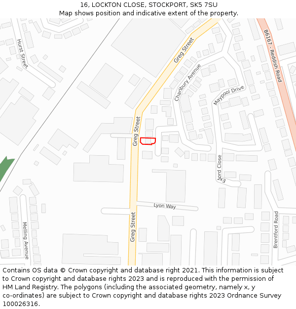 16, LOCKTON CLOSE, STOCKPORT, SK5 7SU: Location map and indicative extent of plot