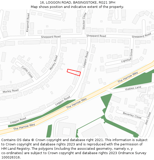 16, LOGGON ROAD, BASINGSTOKE, RG21 3PH: Location map and indicative extent of plot