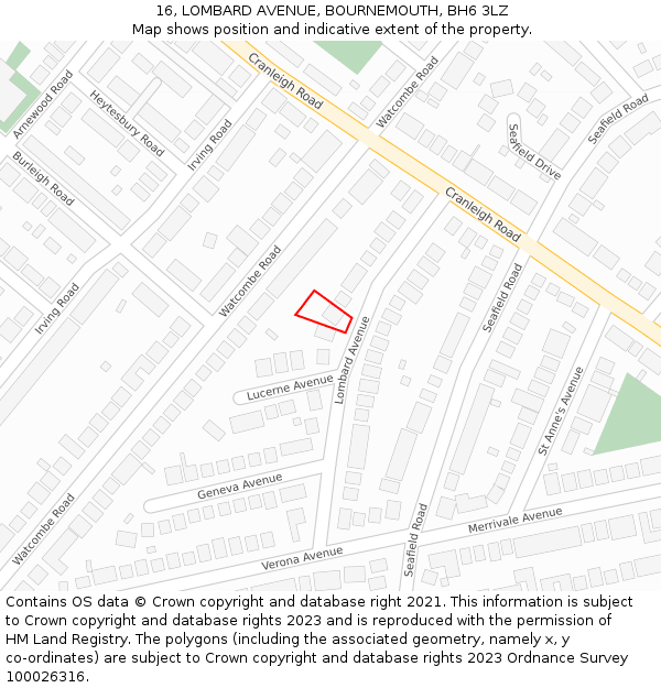 16, LOMBARD AVENUE, BOURNEMOUTH, BH6 3LZ: Location map and indicative extent of plot