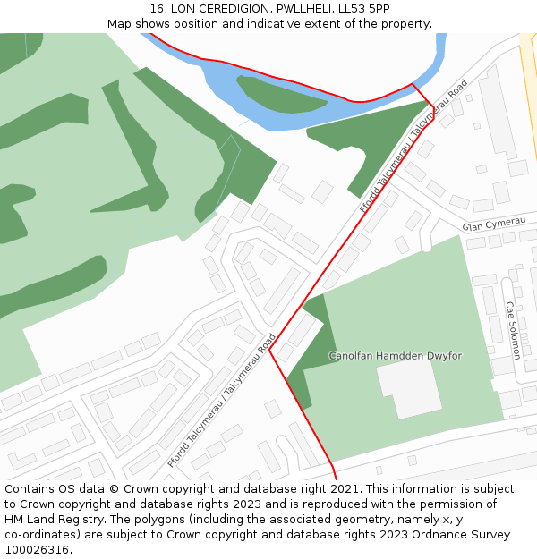 16, LON CEREDIGION, PWLLHELI, LL53 5PP: Location map and indicative extent of plot