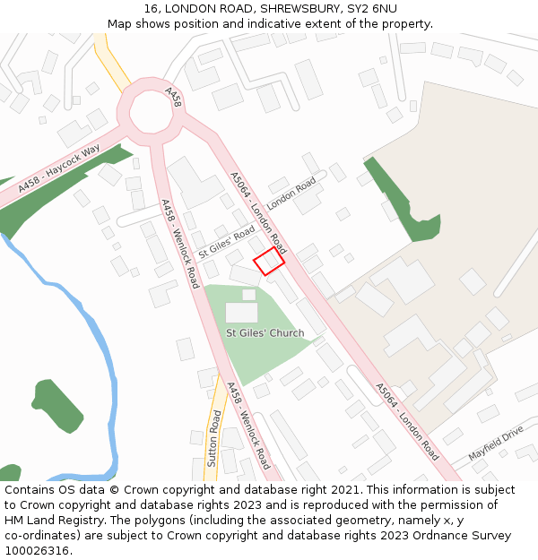 16, LONDON ROAD, SHREWSBURY, SY2 6NU: Location map and indicative extent of plot