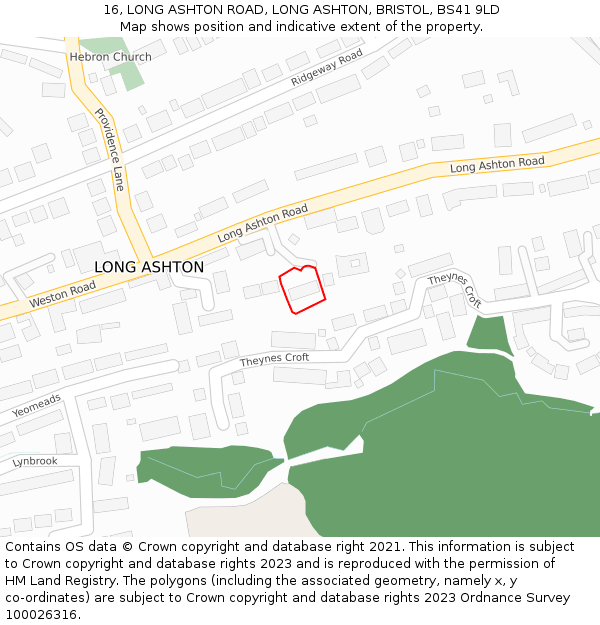 16, LONG ASHTON ROAD, LONG ASHTON, BRISTOL, BS41 9LD: Location map and indicative extent of plot