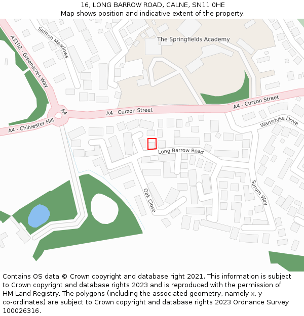 16, LONG BARROW ROAD, CALNE, SN11 0HE: Location map and indicative extent of plot