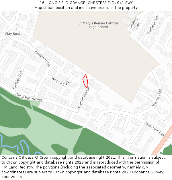 16, LONG FIELD GRANGE, CHESTERFIELD, S41 8WY: Location map and indicative extent of plot