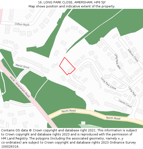 16, LONG PARK CLOSE, AMERSHAM, HP6 5JY: Location map and indicative extent of plot