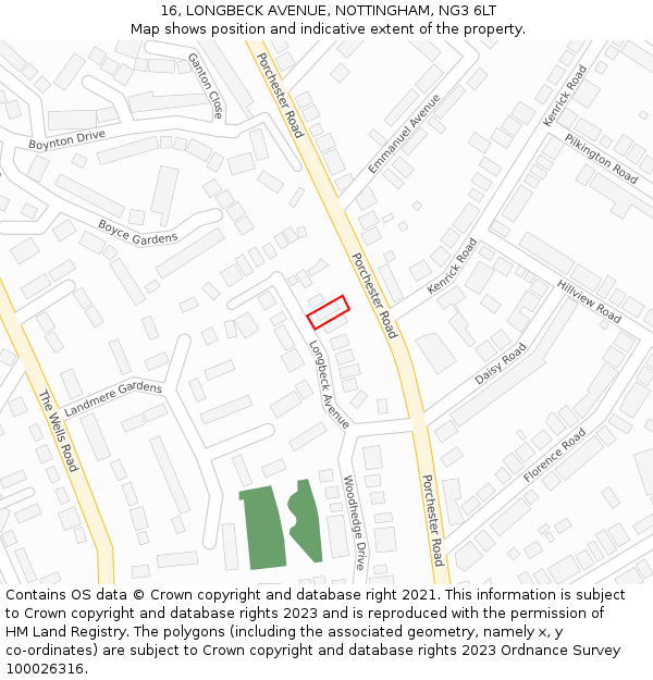 16, LONGBECK AVENUE, NOTTINGHAM, NG3 6LT: Location map and indicative extent of plot