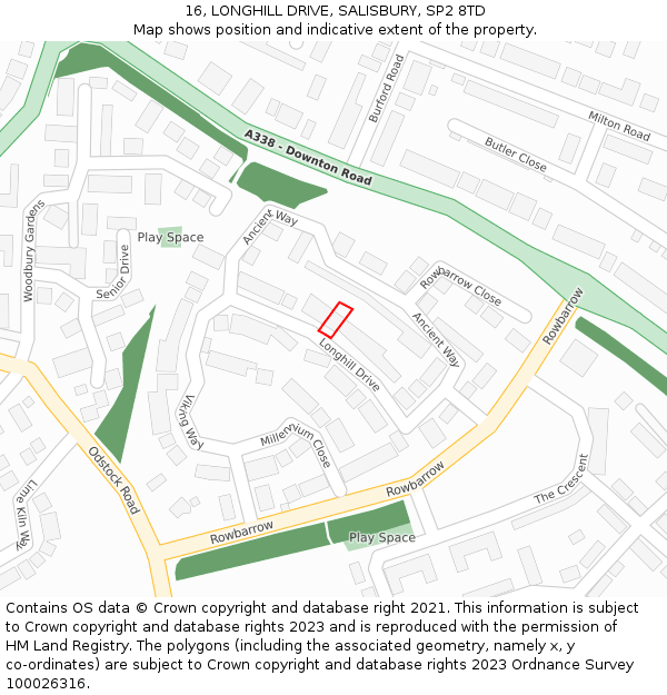 16, LONGHILL DRIVE, SALISBURY, SP2 8TD: Location map and indicative extent of plot