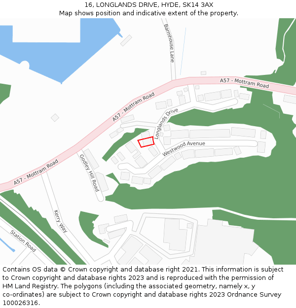 16, LONGLANDS DRIVE, HYDE, SK14 3AX: Location map and indicative extent of plot