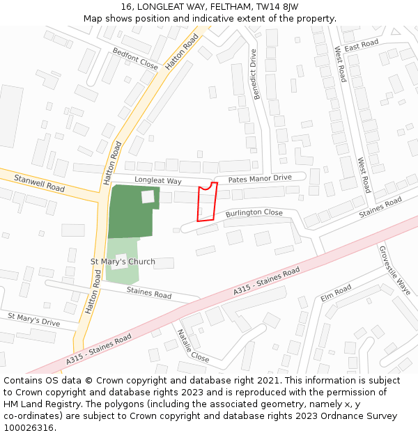 16, LONGLEAT WAY, FELTHAM, TW14 8JW: Location map and indicative extent of plot