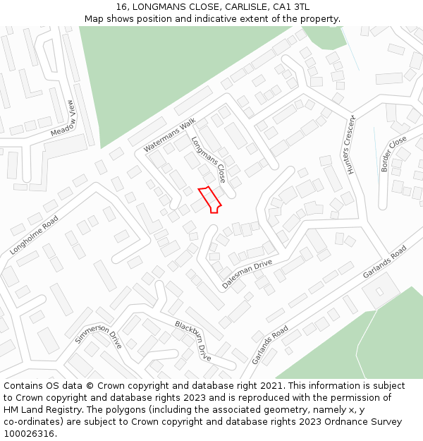 16, LONGMANS CLOSE, CARLISLE, CA1 3TL: Location map and indicative extent of plot