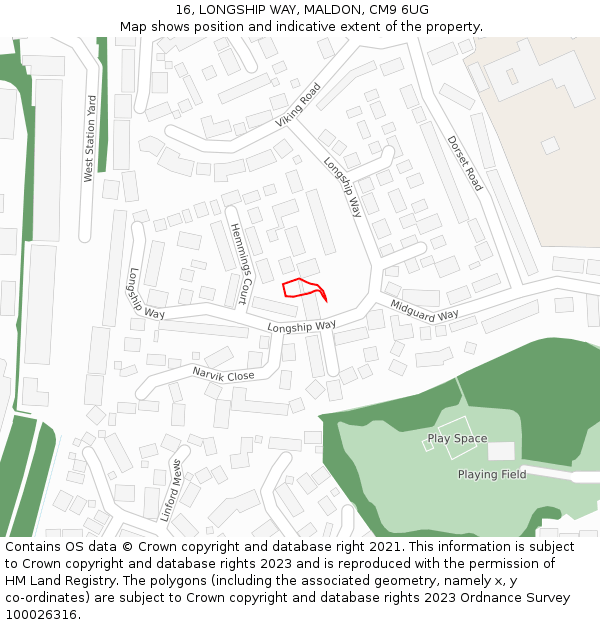 16, LONGSHIP WAY, MALDON, CM9 6UG: Location map and indicative extent of plot