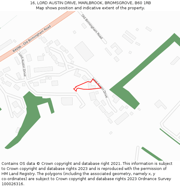 16, LORD AUSTIN DRIVE, MARLBROOK, BROMSGROVE, B60 1RB: Location map and indicative extent of plot