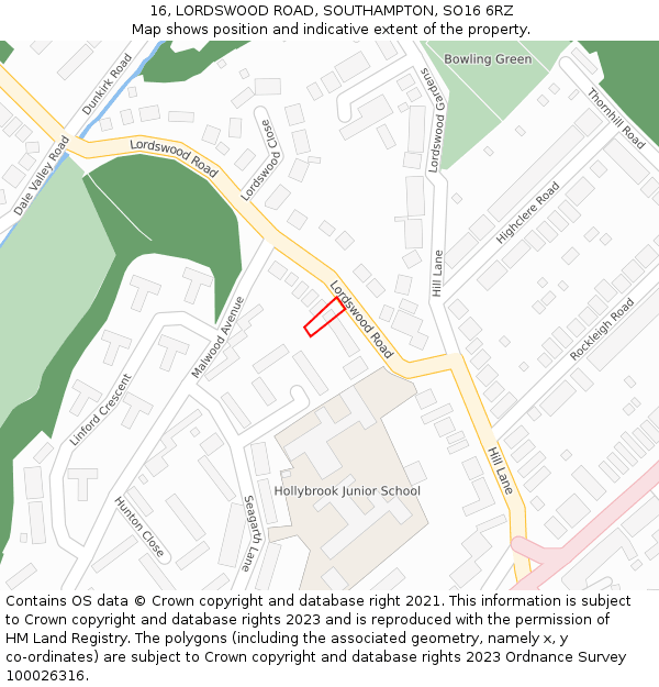 16, LORDSWOOD ROAD, SOUTHAMPTON, SO16 6RZ: Location map and indicative extent of plot