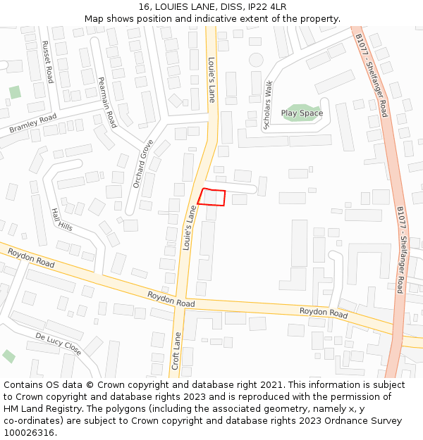 16, LOUIES LANE, DISS, IP22 4LR: Location map and indicative extent of plot