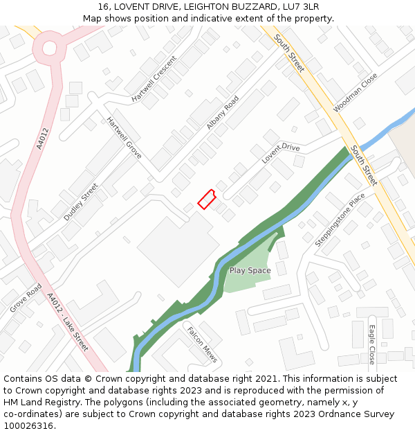 16, LOVENT DRIVE, LEIGHTON BUZZARD, LU7 3LR: Location map and indicative extent of plot