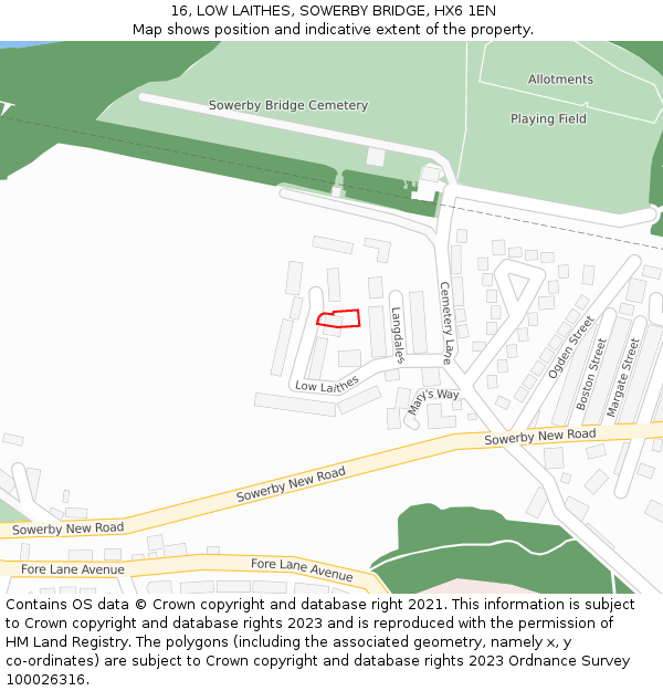 16, LOW LAITHES, SOWERBY BRIDGE, HX6 1EN: Location map and indicative extent of plot