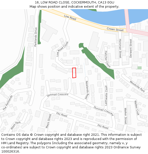 16, LOW ROAD CLOSE, COCKERMOUTH, CA13 0GU: Location map and indicative extent of plot