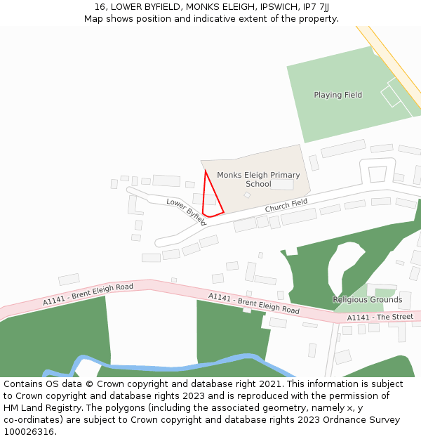 16, LOWER BYFIELD, MONKS ELEIGH, IPSWICH, IP7 7JJ: Location map and indicative extent of plot