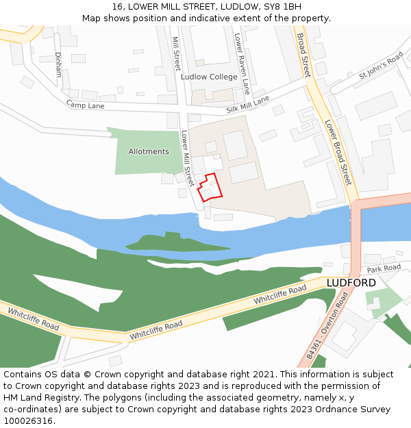 16, LOWER MILL STREET, LUDLOW, SY8 1BH: Location map and indicative extent of plot