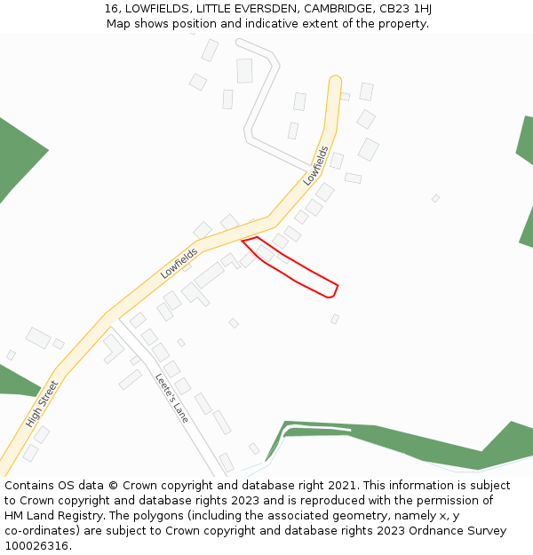 16, LOWFIELDS, LITTLE EVERSDEN, CAMBRIDGE, CB23 1HJ: Location map and indicative extent of plot