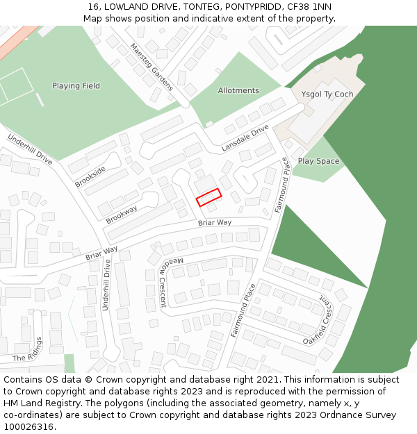 16, LOWLAND DRIVE, TONTEG, PONTYPRIDD, CF38 1NN: Location map and indicative extent of plot