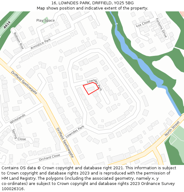 16, LOWNDES PARK, DRIFFIELD, YO25 5BG: Location map and indicative extent of plot