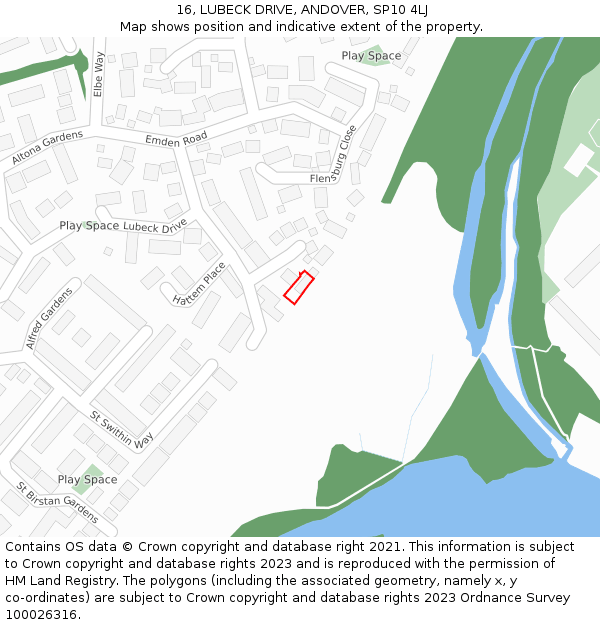 16, LUBECK DRIVE, ANDOVER, SP10 4LJ: Location map and indicative extent of plot