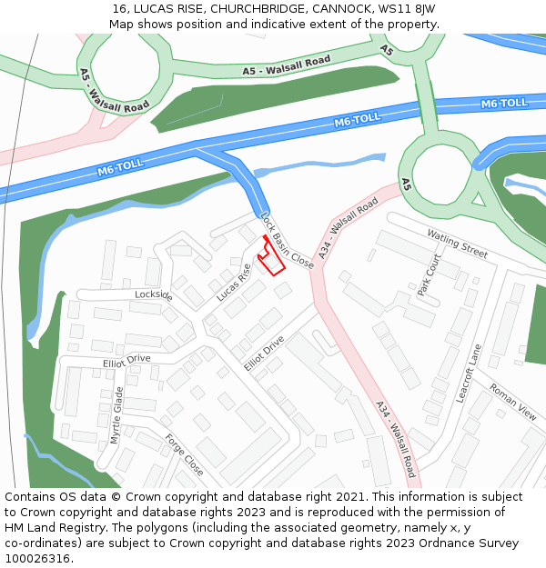 16, LUCAS RISE, CHURCHBRIDGE, CANNOCK, WS11 8JW: Location map and indicative extent of plot