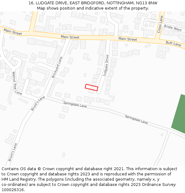 16, LUDGATE DRIVE, EAST BRIDGFORD, NOTTINGHAM, NG13 8NW: Location map and indicative extent of plot