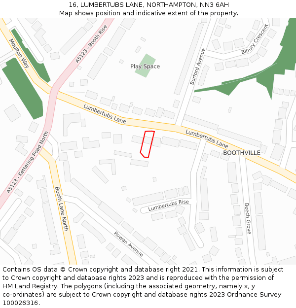 16, LUMBERTUBS LANE, NORTHAMPTON, NN3 6AH: Location map and indicative extent of plot