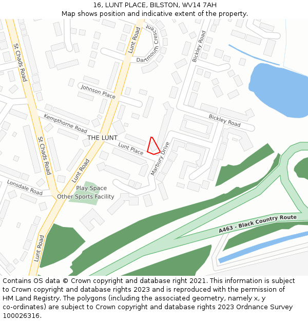 16, LUNT PLACE, BILSTON, WV14 7AH: Location map and indicative extent of plot