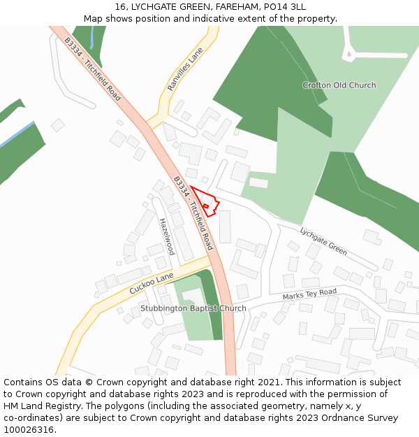 16, LYCHGATE GREEN, FAREHAM, PO14 3LL: Location map and indicative extent of plot