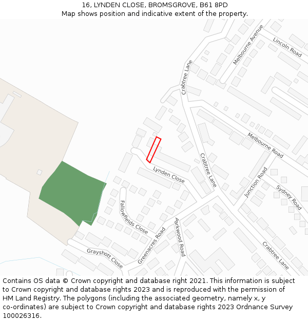16, LYNDEN CLOSE, BROMSGROVE, B61 8PD: Location map and indicative extent of plot