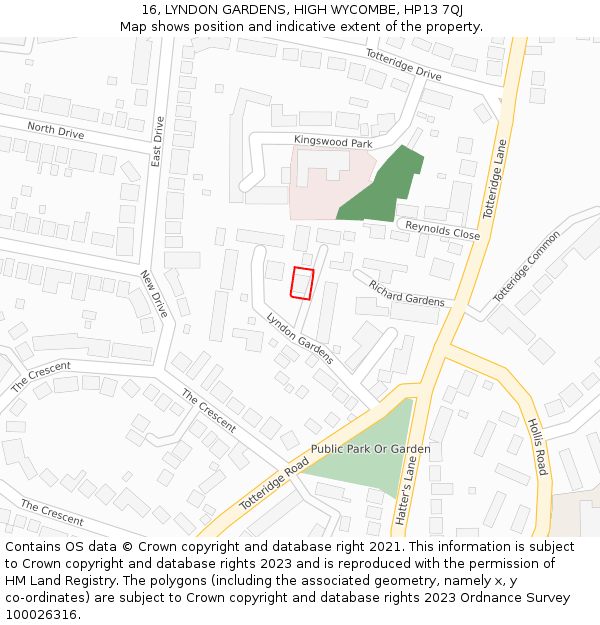 16, LYNDON GARDENS, HIGH WYCOMBE, HP13 7QJ: Location map and indicative extent of plot