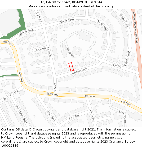 16, LYNDRICK ROAD, PLYMOUTH, PL3 5TA: Location map and indicative extent of plot