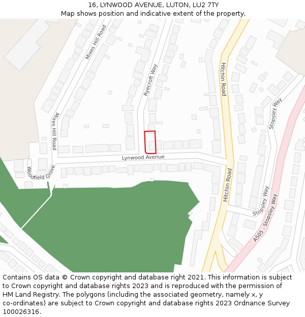 16, LYNWOOD AVENUE, LUTON, LU2 7TY: Location map and indicative extent of plot