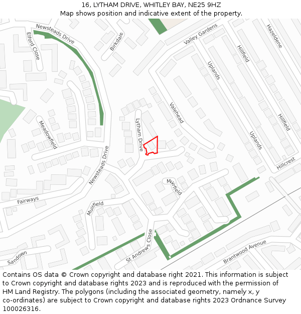 16, LYTHAM DRIVE, WHITLEY BAY, NE25 9HZ: Location map and indicative extent of plot