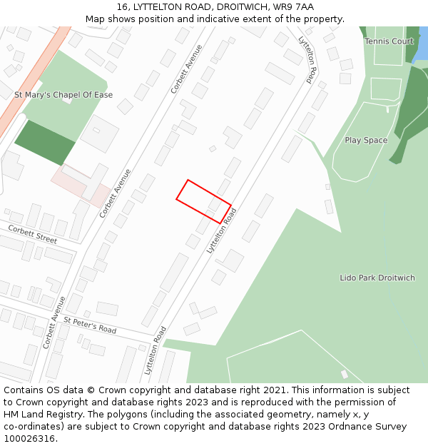 16, LYTTELTON ROAD, DROITWICH, WR9 7AA: Location map and indicative extent of plot