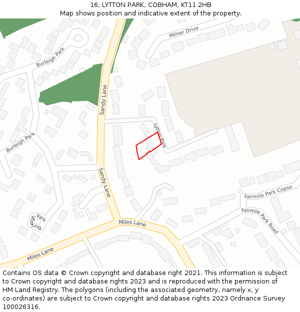 16, LYTTON PARK, COBHAM, KT11 2HB: Location map and indicative extent of plot