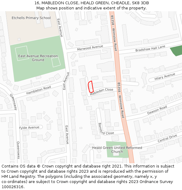 16, MABLEDON CLOSE, HEALD GREEN, CHEADLE, SK8 3DB: Location map and indicative extent of plot