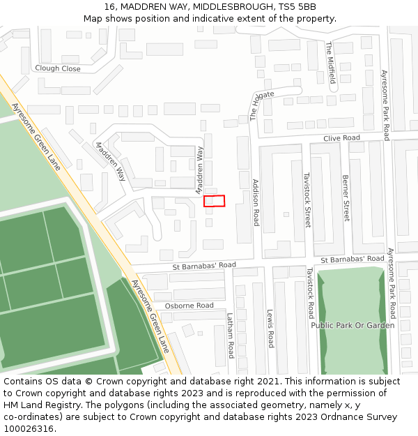 16, MADDREN WAY, MIDDLESBROUGH, TS5 5BB: Location map and indicative extent of plot