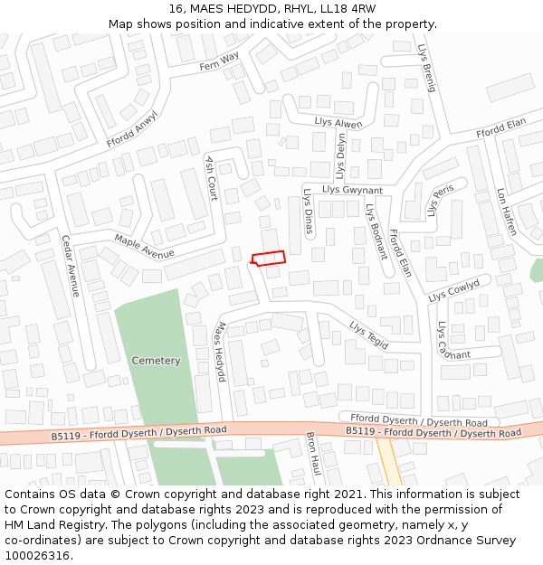 16, MAES HEDYDD, RHYL, LL18 4RW: Location map and indicative extent of plot