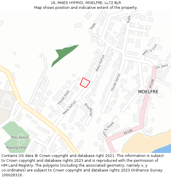 16, MAES HYFRYD, MOELFRE, LL72 8LR: Location map and indicative extent of plot