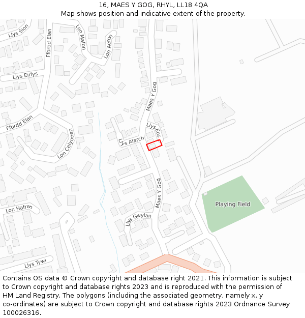 16, MAES Y GOG, RHYL, LL18 4QA: Location map and indicative extent of plot