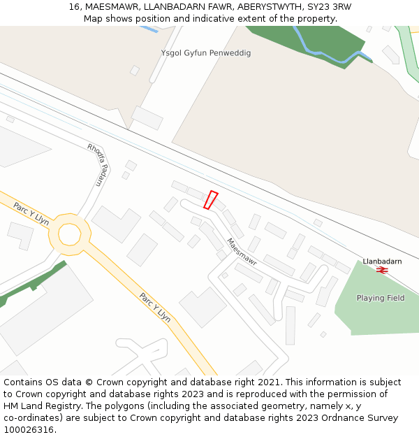 16, MAESMAWR, LLANBADARN FAWR, ABERYSTWYTH, SY23 3RW: Location map and indicative extent of plot