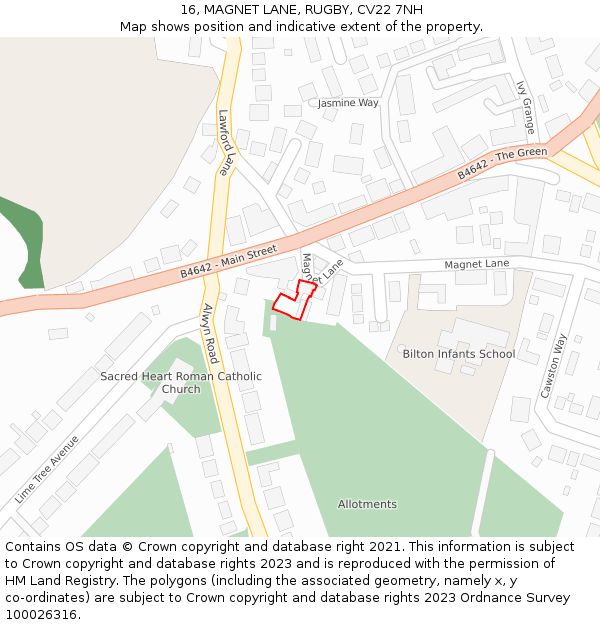 16, MAGNET LANE, RUGBY, CV22 7NH: Location map and indicative extent of plot