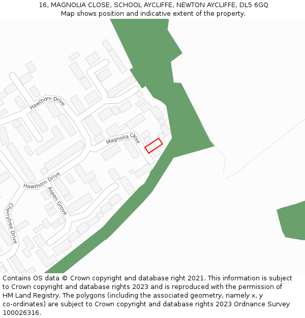16, MAGNOLIA CLOSE, SCHOOL AYCLIFFE, NEWTON AYCLIFFE, DL5 6GQ: Location map and indicative extent of plot