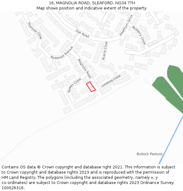 16, MAGNOLIA ROAD, SLEAFORD, NG34 7TH: Location map and indicative extent of plot